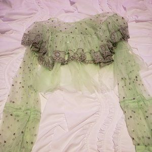 Free People XS top with sparkling detailed sequins, tulle, sheer. EUC.